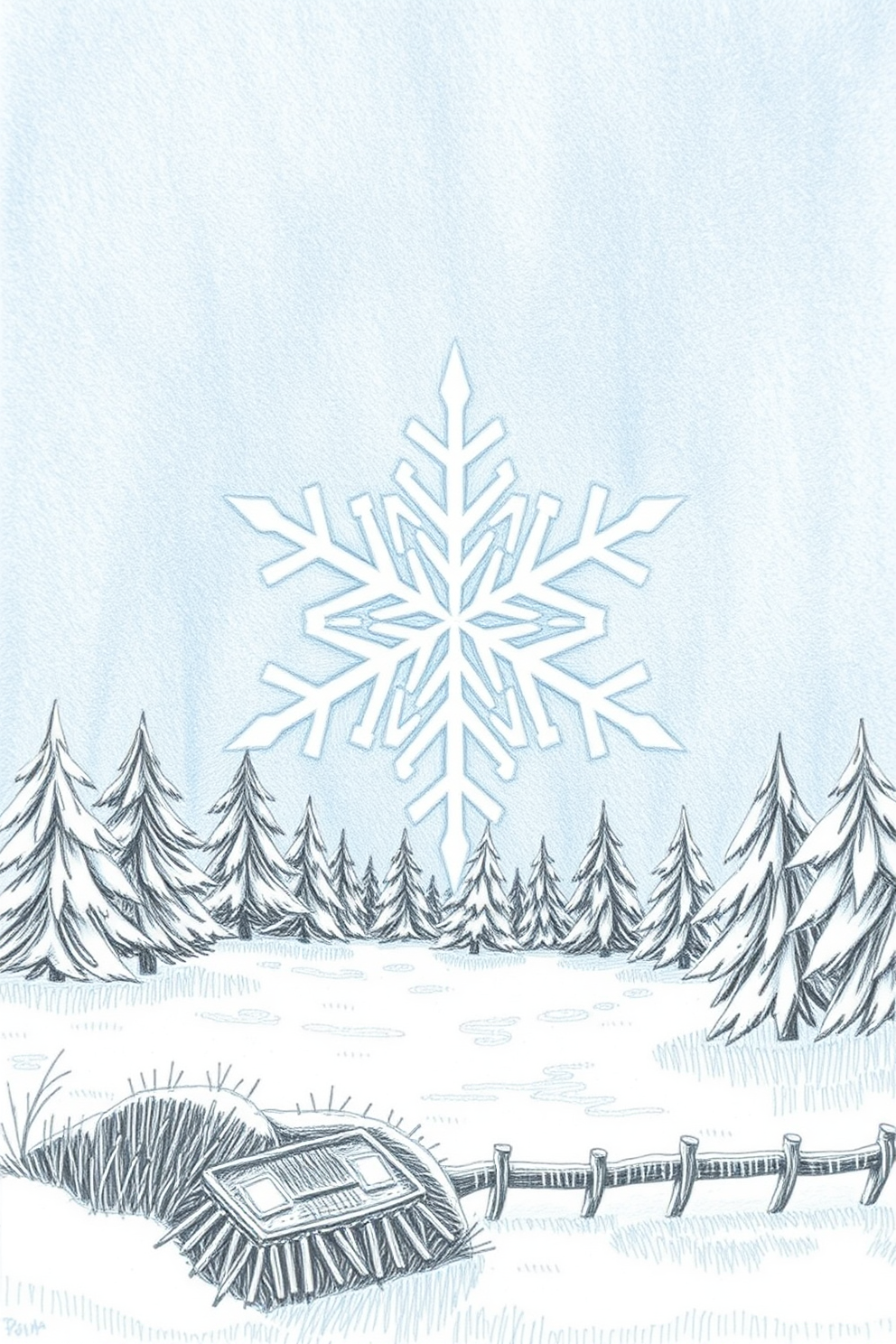 Snowflake in a winter scene drawing