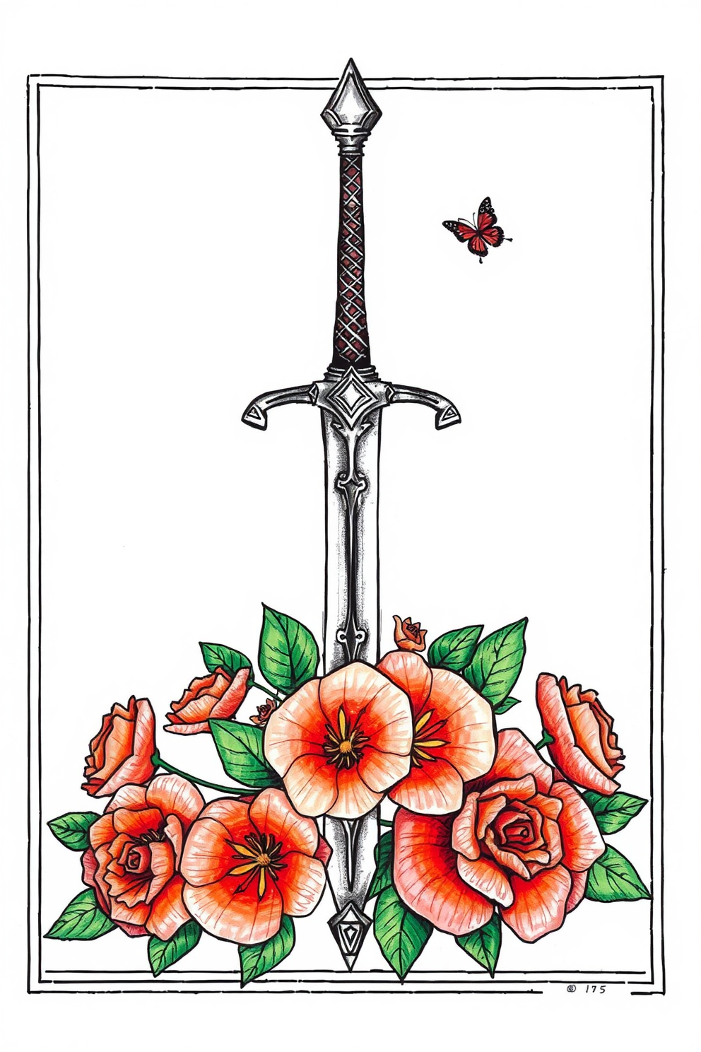Sword with Flowers Drawing