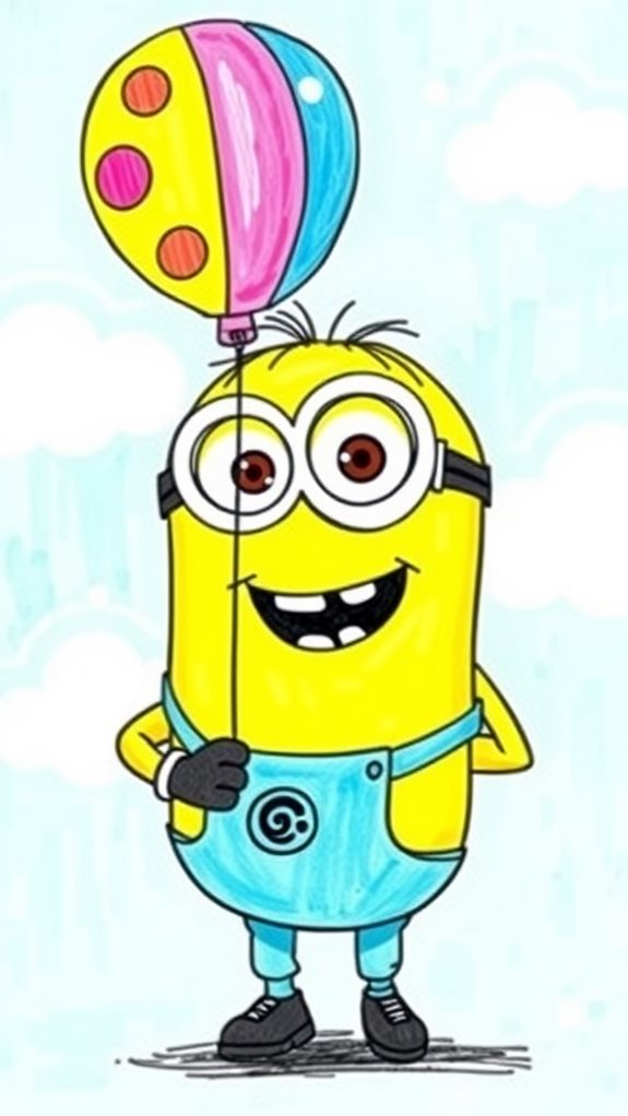 adorable minion holding balloon