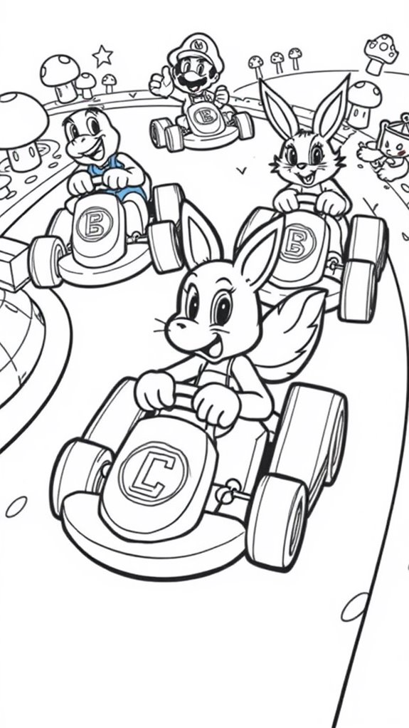 animal themed mario kart coloring