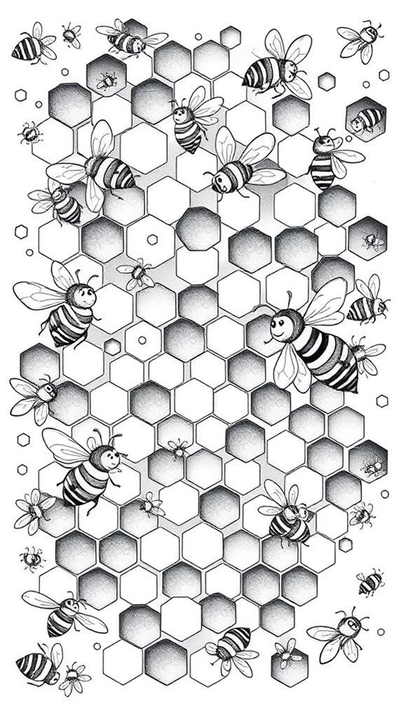 bee themed coloring page design