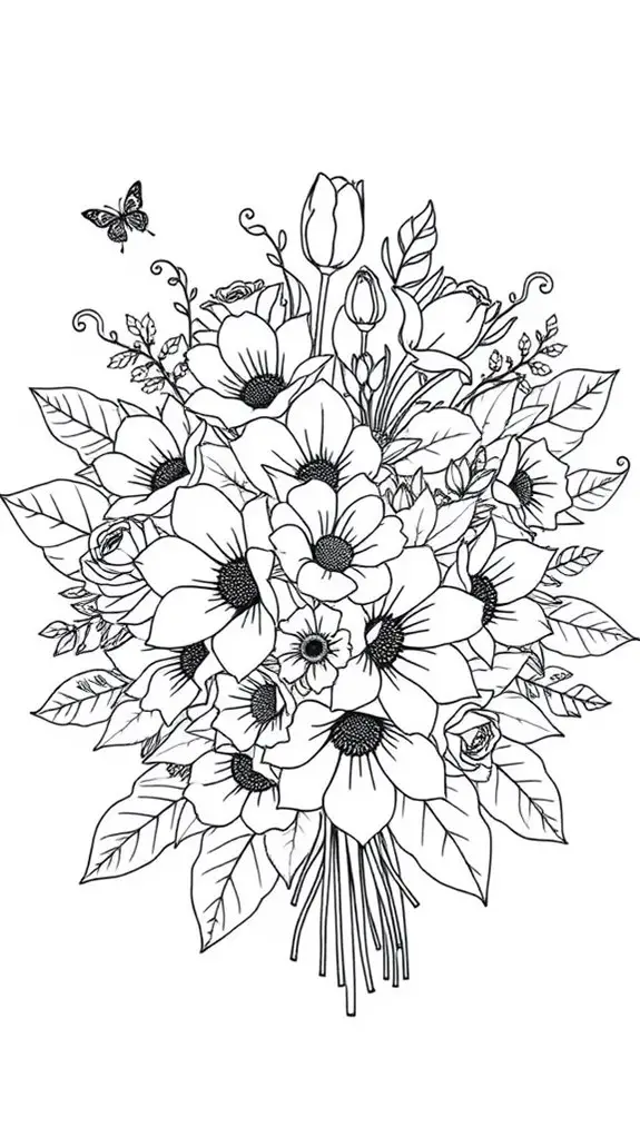 coloring page flower bouquet