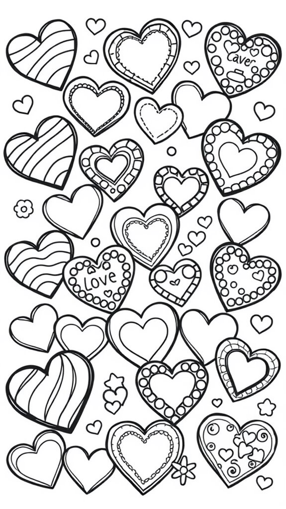 coloring page for hearts
