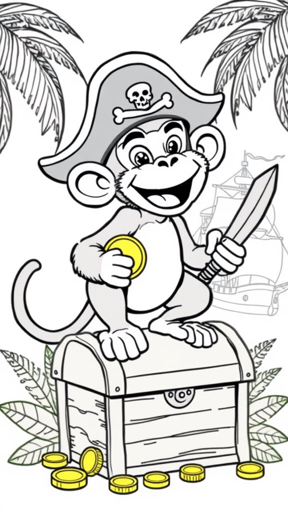 coloring page pirate monkey
