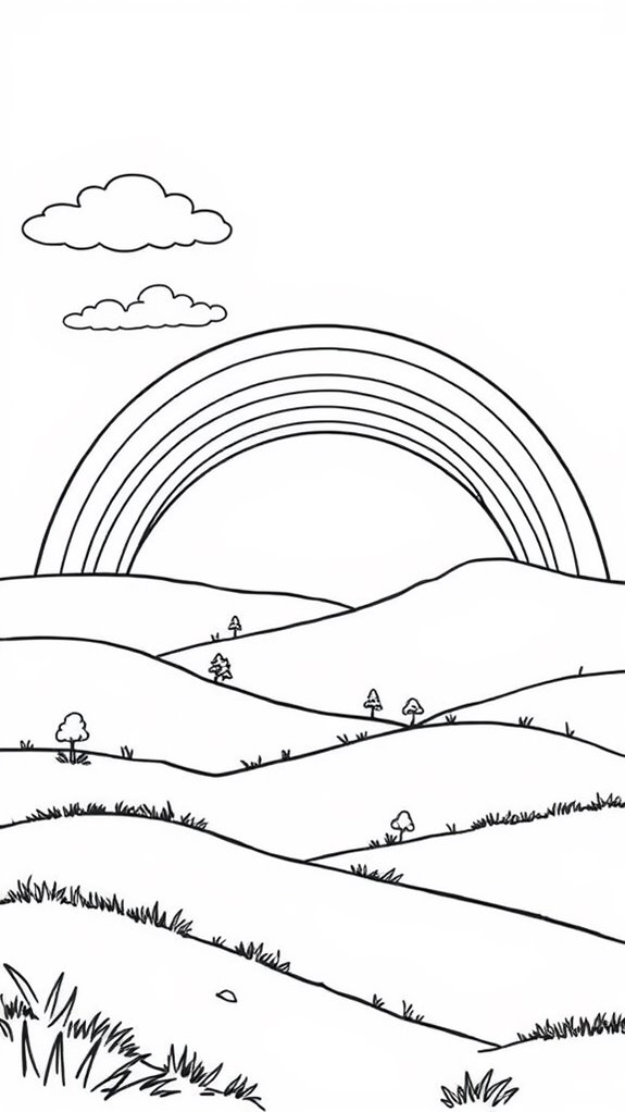 coloring page rainbow hills