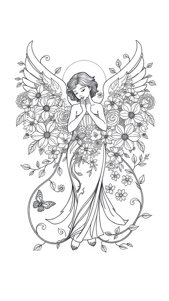 coloring page with florals