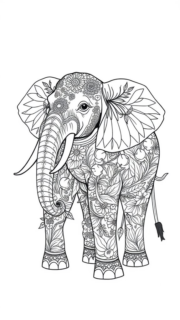 floral patterned elephant coloring page