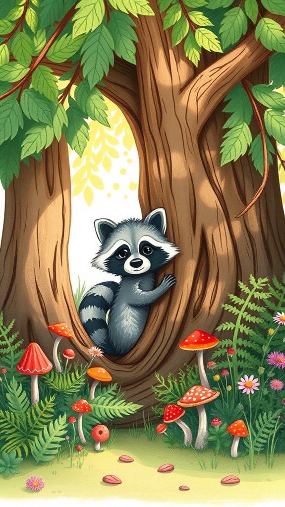 forest raccoon art illustration