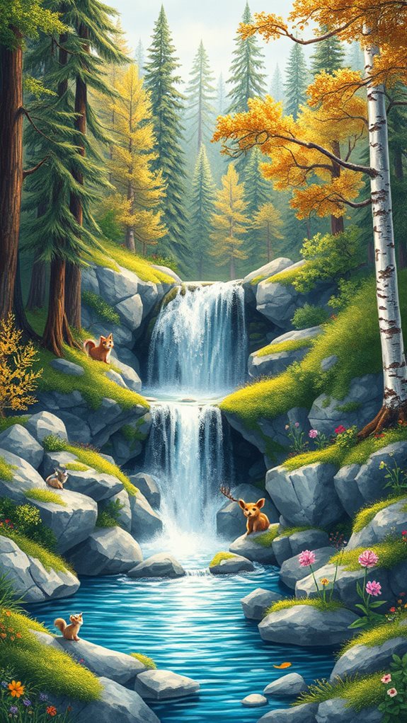 forest waterfall art illustration