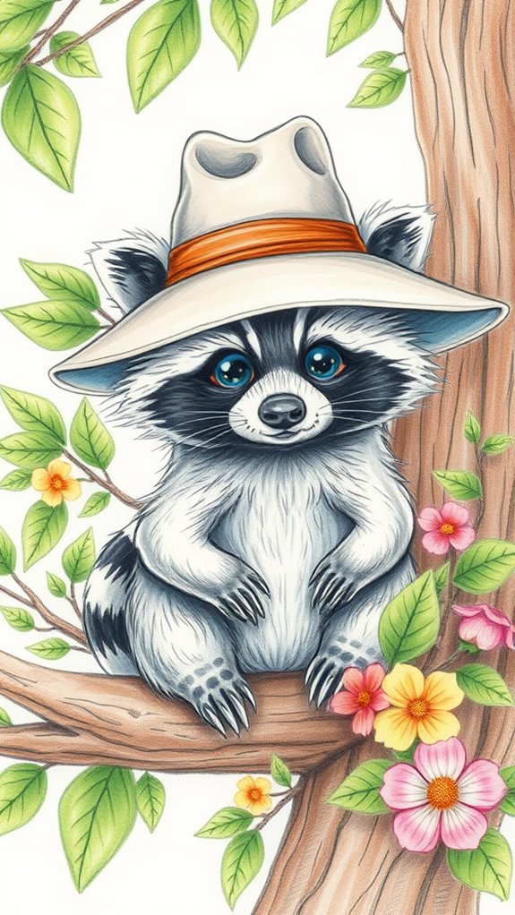 hat wearing raccoon illustration