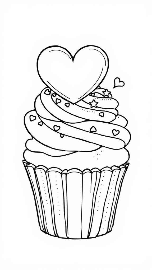 heart topped colorful cupcake