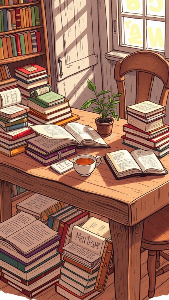 illustrated table with books