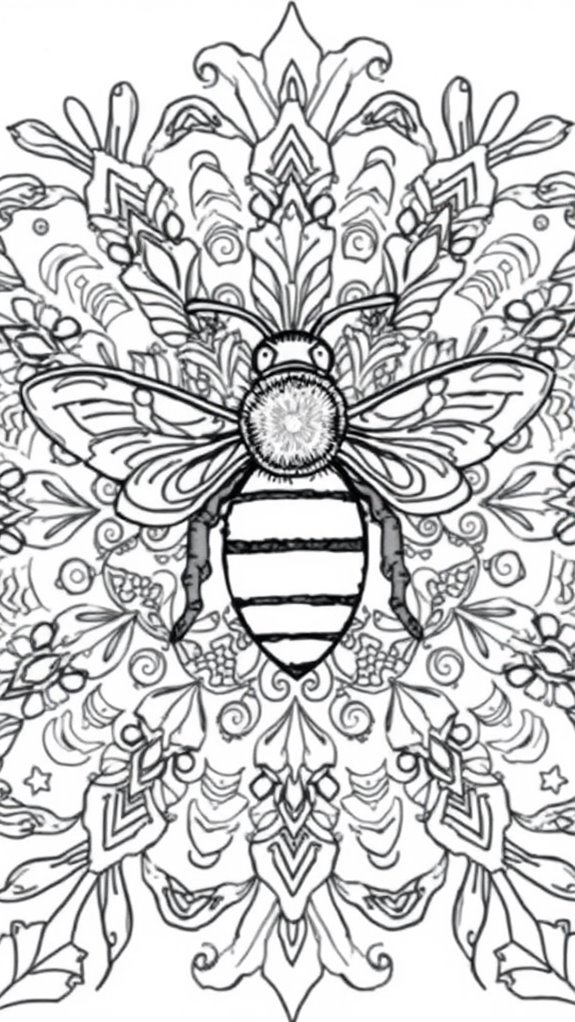 intricate bee themed coloring design