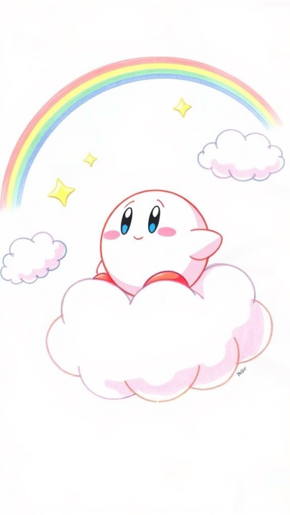 kirby floats on cloud