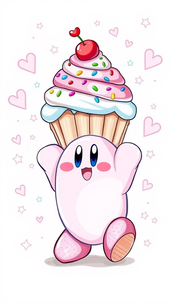 kirby with cupcake illustration