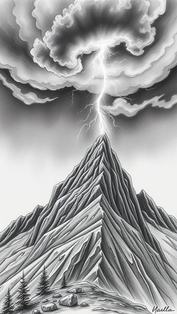 lightning strikes mountain peak