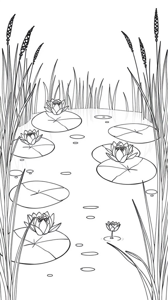 lily pads pond coloring page