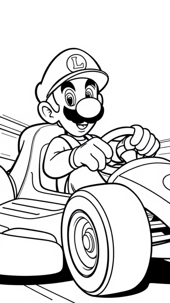 luigi racing car coloring