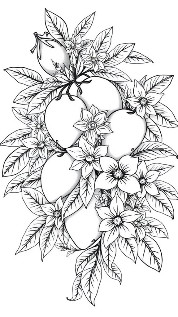 mango themed floral coloring page