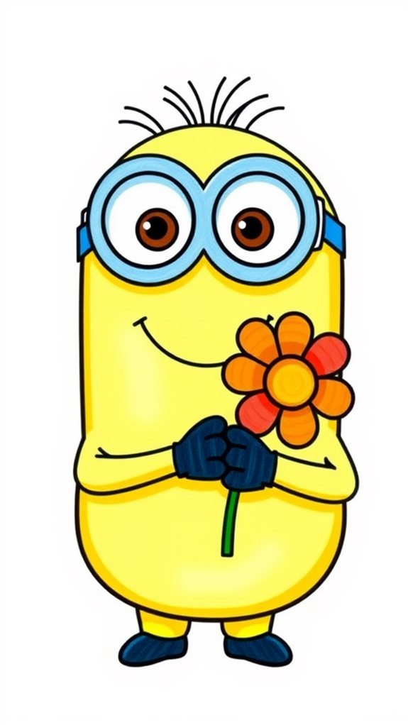 minion drawing with flower