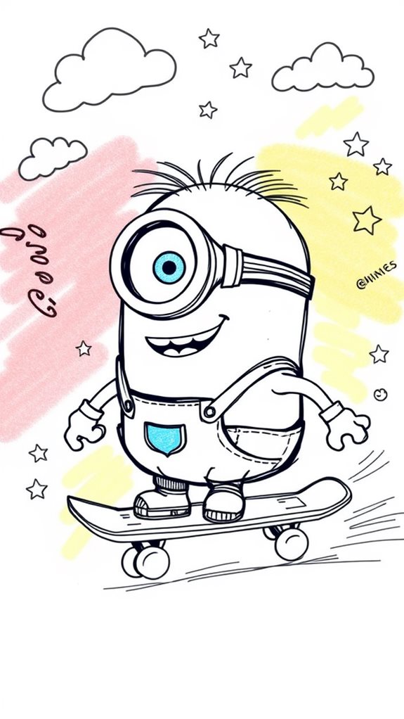 minion skateboarding sketch drawing