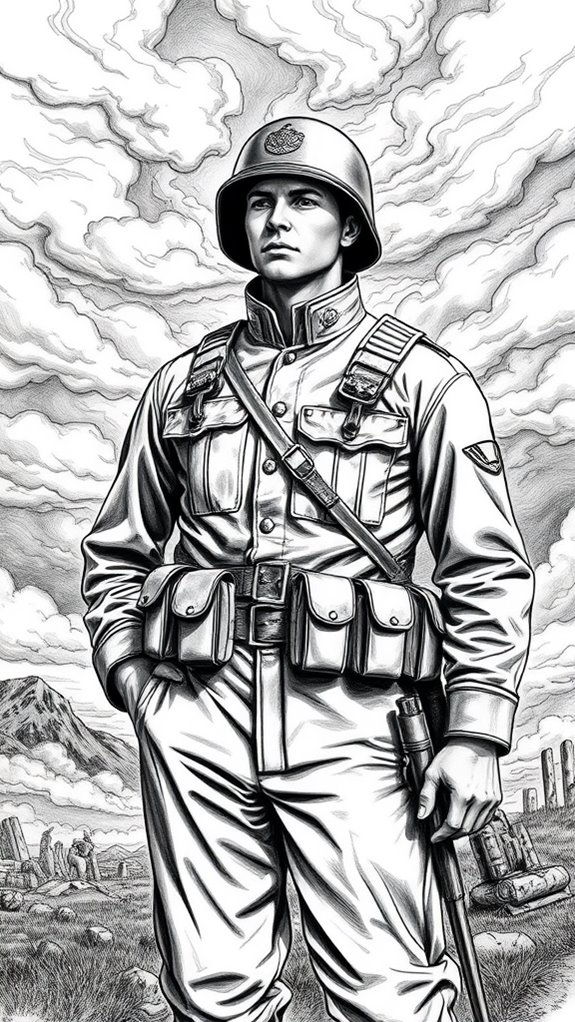 monochrome military illustration artwork