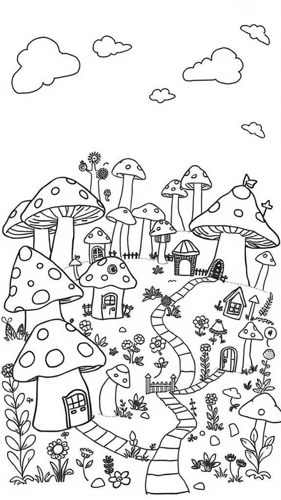 mushroom village coloring fun