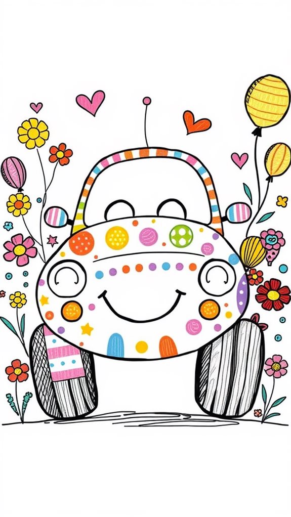 playful patterned car doodle
