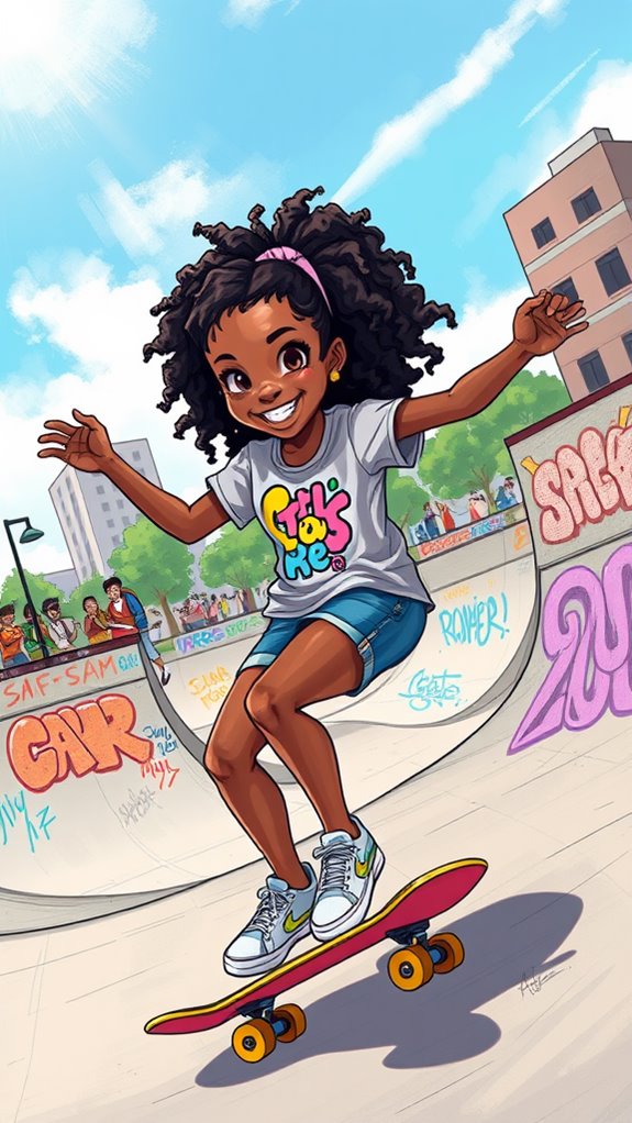 skateboarding black girl artwork
