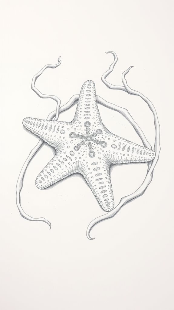 starfish and seaweed sketch