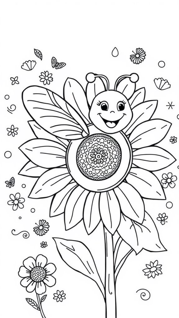 sunflower themed bee coloring page