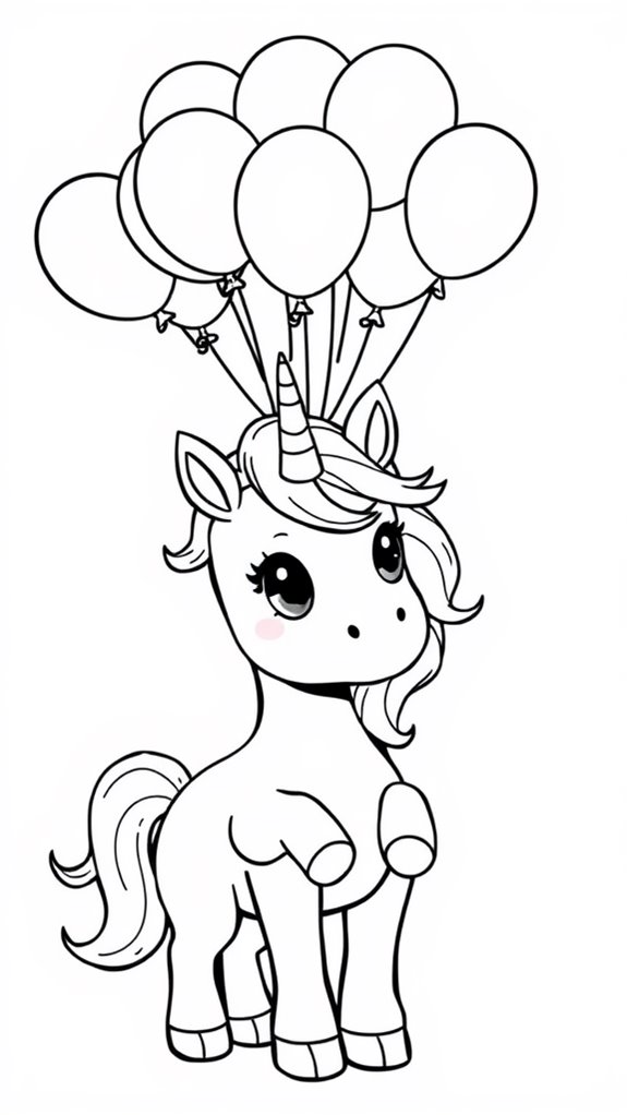 unicorn balloons coloring page