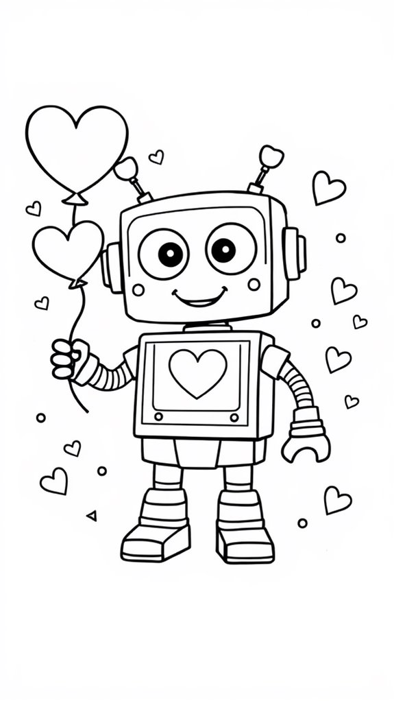 valentine s day robot coloring