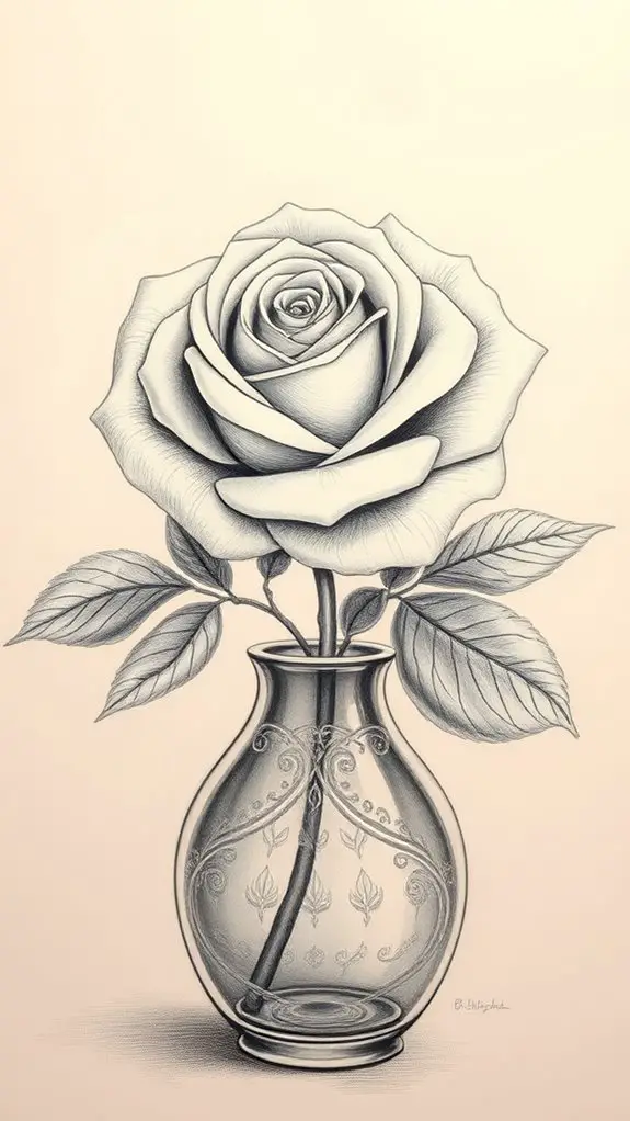 vase with rose illustration