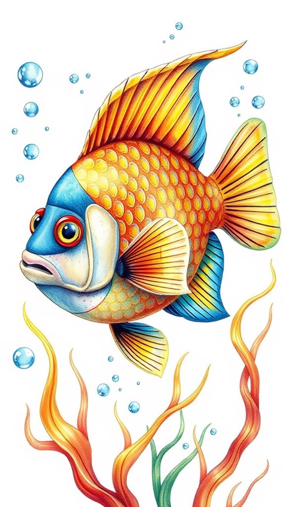 vibrant aquatic pencil artwork