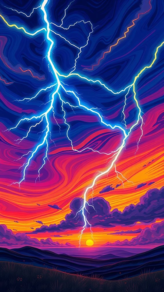 vibrant sunset lightning artwork