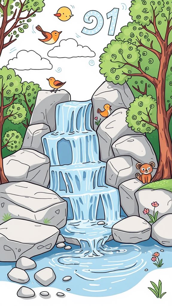 whimsical waterfall sketch art