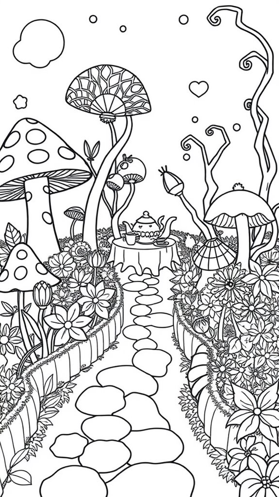 whimsical wonderland garden illustration