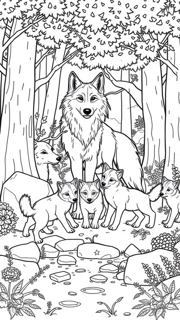 wolf family coloring page