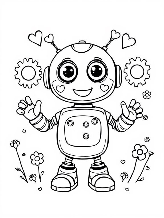 adorable robot coloring page