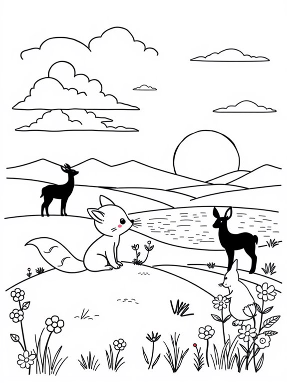 adorable sunset animal illustrations