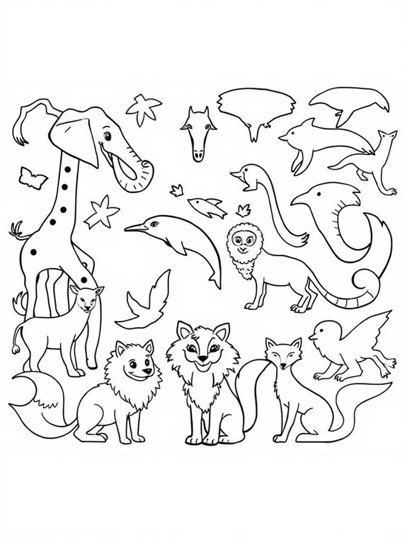 animal silhouettes coloring page