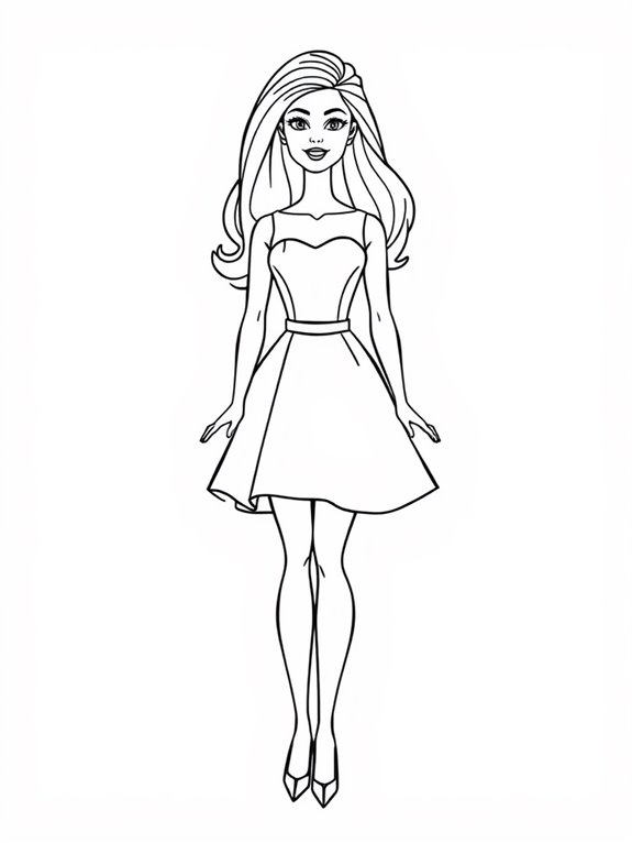 barbie line art coloring page