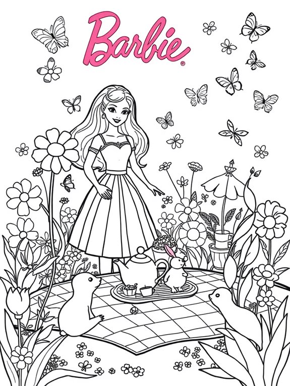 barbie themed garden coloring page