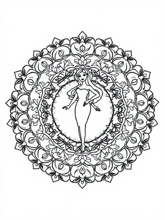barbie themed mandala coloring page