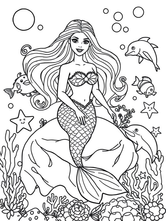 barbie themed mermaid coloring page