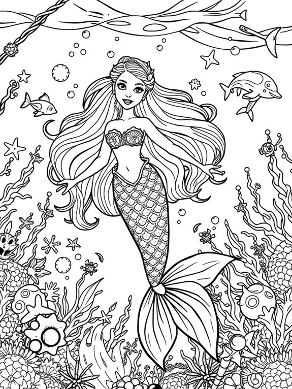 barbie underwater coloring page