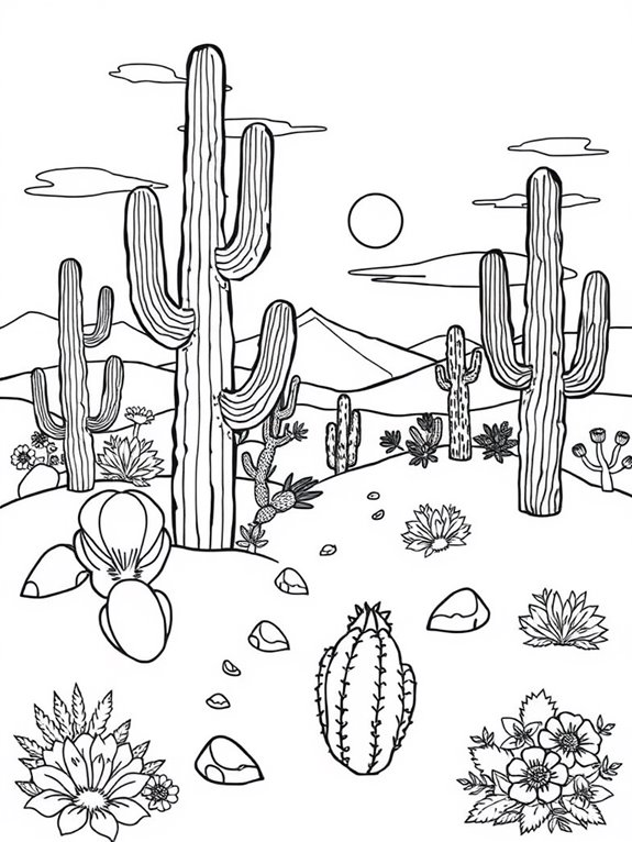cactus filled desert landscape illustration