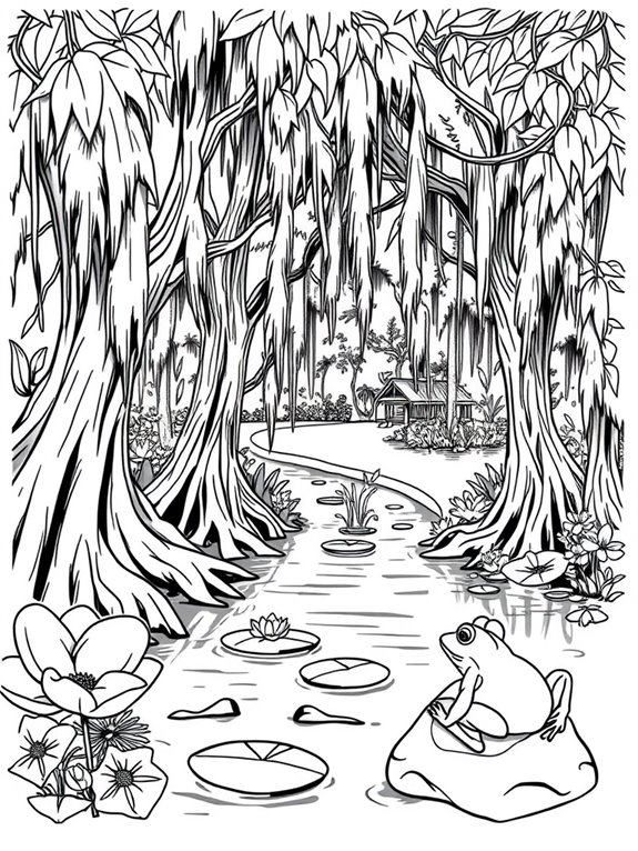 charming bayou landscape coloring page