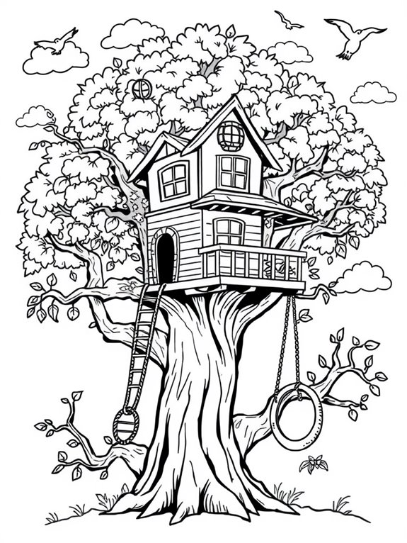 charming treehouse coloring page